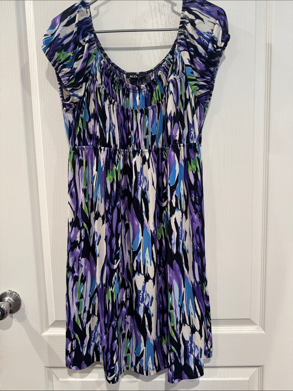 ALYX XL Purple Blue Abstract Print Empire Waist Stretch Dress